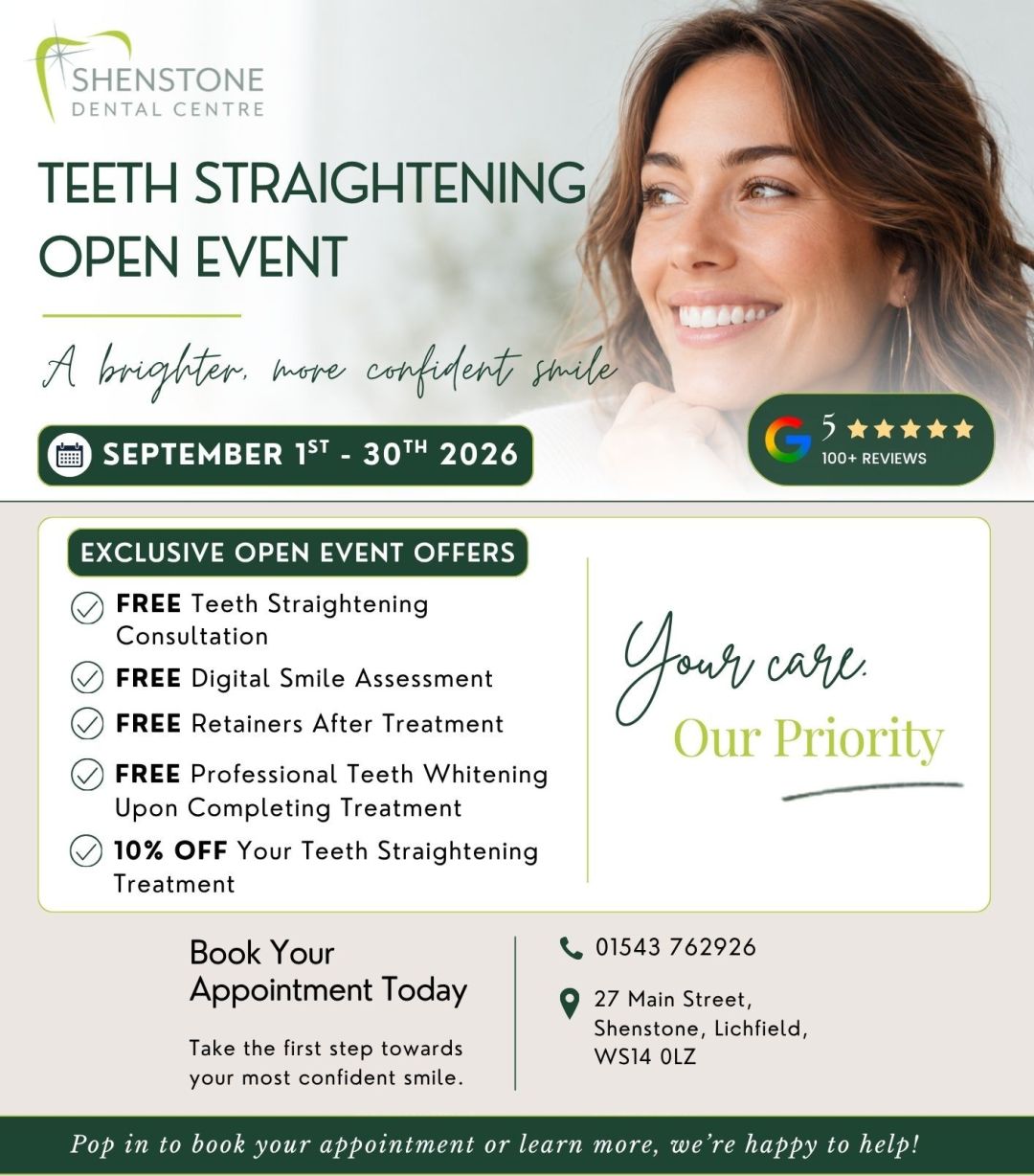 Teeth Straightening Open Event in Shenstone | 1st September – 30th September