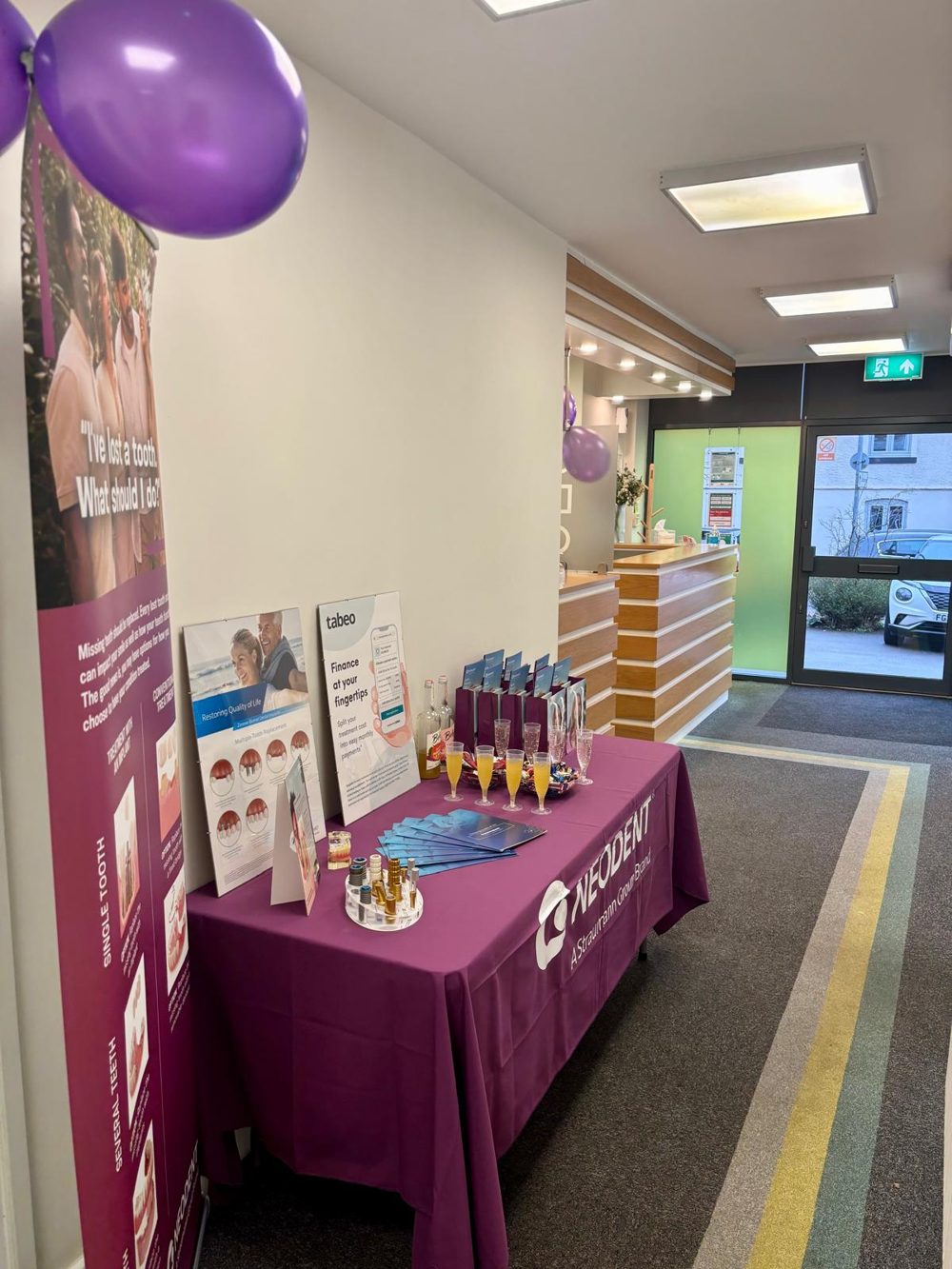 Implant open day display in the reception area at Shenstone Dental Centre, Lichfield
